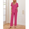 Ekouaer Womens Pajamas Set Short Sleeve Button Down Top & Pants Lounge Pjs(Pink)