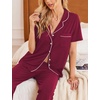 Ekouaer Womens Pajamas Set Short Sleeve Button Down Top & Pants Lounge Pjs(Red)