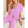 Ekouaer Womens Pajamas Set Short Sleeve Button Down Top & Pants Lounge Pjs(Rose)