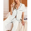 Ekouaer Womens Pajamas Set Short Sleeve Button Down Top & Pants Lounge Pjs(White)