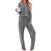 Ekouaer Womens Cotton Pajamas Set Long Sleeve Button Down Pjs with Pockets(Dark Grey)