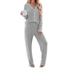 Ekouaer Womens Cotton Pajamas Set Long Sleeve Button Down Pjs with Pockets(Light Grey)
