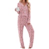 Ekouaer Womens Cotton Pajamas Set Long Sleeve Button Down Pjs with Pockets(Pink Leopard Love)
