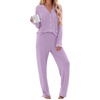 Ekouaer Womens Cotton Pajamas Set Long Sleeve Button Down Pjs with Pockets(Purple)