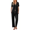 Ekouaer Womens Pajamas Set Short Sleeve Button Down Top & Pants Lounge Pjs(Black)