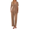 Ekouaer Womens Pajamas Set Short Sleeve Button Down Top & Pants Lounge Pjs(Brown)