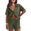 Ekouaer Womens Ribbed Knit Lounge Set Short Sleeve Button Down Top and Shorts Pajama Set 2 Piece Sleepwear Outfits Set