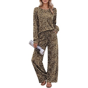 Ekouaer Pajama Sets for Women Long Sleeve Sleepwear Crew Neck Pj Lounge Set(Brown Leopard)