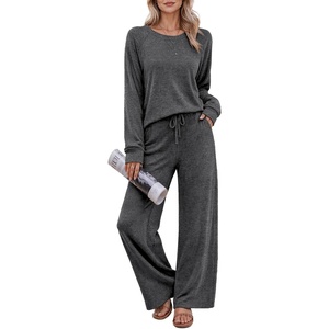 Ekouaer Pajama Sets for Women Long Sleeve Sleepwear Crew Neck Pj Lounge Set(Dark Grey)
