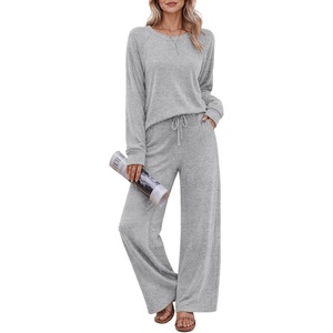 Ekouaer Pajama Sets for Women Long Sleeve Sleepwear Crew Neck Pj Lounge Set(Light Grey)