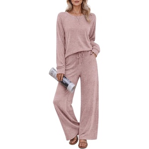 Ekouaer Pajama Sets for Women Long Sleeve Sleepwear Crew Neck Pj Lounge Set(Pink)
