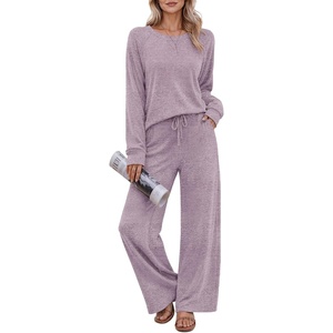 Ekouaer Pajama Sets for Women Long Sleeve Sleepwear Crew Neck Pj Lounge Set(Purple)