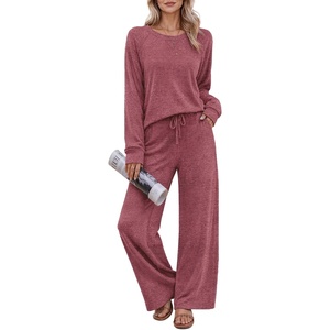 Ekouaer Pajama Sets for Women Long Sleeve Sleepwear Crew Neck Pj Lounge Set(Red)