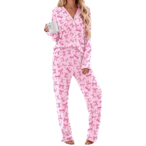 Ekouaer Womens Cotton Pajamas Set Long Sleeve Button Down Pjs with Pockets(Bow)
