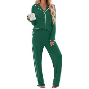 Ekouaer Womens Cotton Pajamas Set Long Sleeve Button Down Pjs with Pockets(Green)