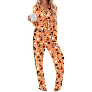 Ekouaer Womens Cotton Pajamas Set Long Sleeve Button Down Pjs with Pockets(Halloween)