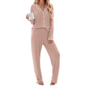 Ekouaer Womens Cotton Pajamas Set Long Sleeve Button Down Pjs with Pockets(Pink)