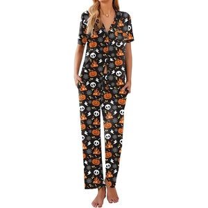 Ekouaer Womens Pajamas Set Short Sleeve Button Down Top & Pants Lounge Pjs(Black Halloween 2026)