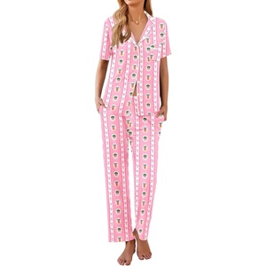 Ekouaer Womens Pajamas Set Short Sleeve Button Down Top & Pants Lounge Pjs(Carrot)