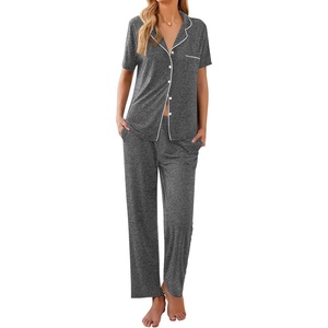 Ekouaer Womens Pajamas Set Short Sleeve Button Down Top & Pants Lounge Pjs(Dark Gray)