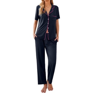 Ekouaer Womens Pajamas Set Short Sleeve Button Down Top & Pants Lounge Pjs(Dark Slate)