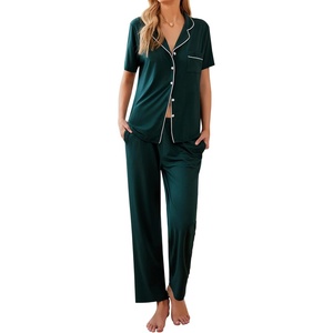 Ekouaer Womens Pajamas Set Short Sleeve Button Down Top & Pants Lounge Pjs(Green)