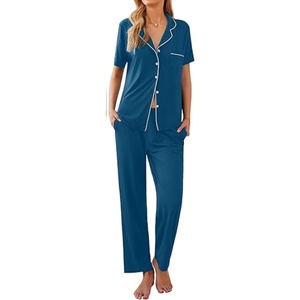 Ekouaer Womens Pajamas Set Short Sleeve Button Down Top & Pants Lounge Pjs(Indigo)