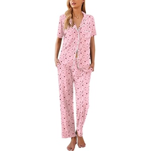 Ekouaer Womens Pajamas Set Short Sleeve Button Down Top & Pants Lounge Pjs(Love Heart)