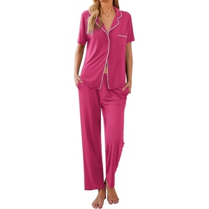 Ekouaer Womens Pajamas Set Short Sleeve Button Down Top & Pants Lounge Pjs(Pink)