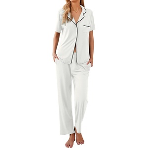 Ekouaer Womens Pajamas Set Short Sleeve Button Down Top & Pants Lounge Pjs(White)