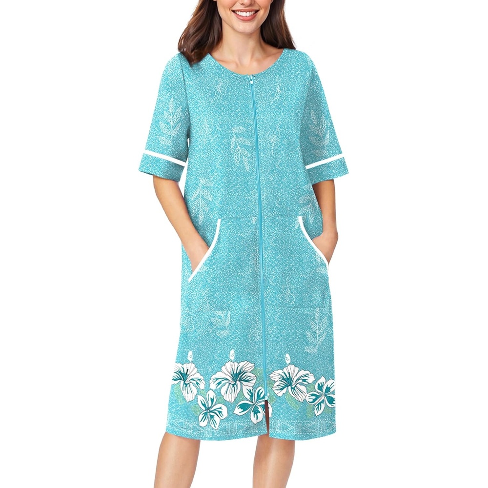 image:imageEkouaer Zip Up Robes for Women Short Zipper Front House Coats with PocketsGreen Floral