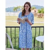 Ekouaer Zip Up Robes for Women Short Zipper Front House Coats with Pockets(Blue Floral)