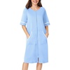 Ekouaer Zip Up Robes for Women Short Zipper Front House Coats with Pockets(Light Blue)