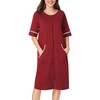 Ekouaer Zip Up Robes for Women Short Zipper Front House Coats with Pockets(Wine Red)