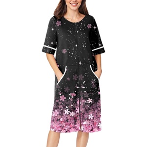 Ekouaer Zip Up Robes for Women Short Zipper Front House Coats with Pockets(Cherry Blossoms)