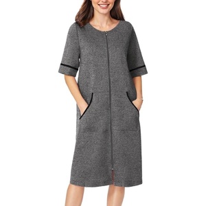 Ekouaer Zip Up Robes for Women Short Zipper Front House Coats with Pockets(Dark Gray)