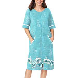 Ekouaer Zip Up Robes for Women Short Zipper Front House Coats with Pockets(Green Floral)