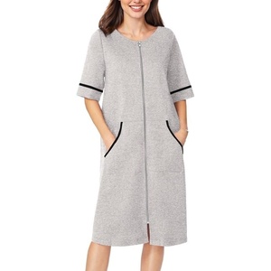 Ekouaer Zip Up Robes for Women Short Zipper Front House Coats with Pockets(Light Grey)
