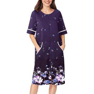 Ekouaer Zip Up Robes for Women Short Zipper Front House Coats with Pockets(Purple Floral)