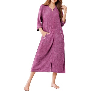 Ekouaer Zipper Robes for Women 3/4 Sleeve Bathrobe Lightweight House Coats(Hot Pink)