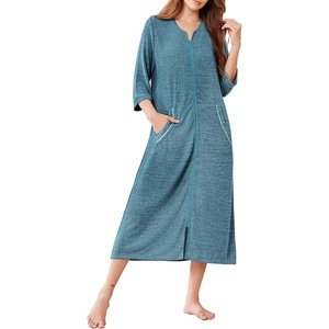 Ekouaer Zipper Robes for Women 3/4 Sleeve Bathrobe Lightweight House Coats(Sky Lake Blue)