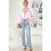 Ekouaer Women’s Classic Button Down Long Satin Silk Pajama Set(Pink Stripes 03)