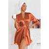 Ekouaer Women’s Satin Robes Short Silk Kimono Bath Robe with Pockets(Caramel)