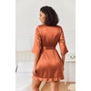 Ekouaer Women’s Satin Robes Short Silk Kimono Bath Robe with Pockets(Caramel)