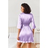 Ekouaer Women’s Satin Robes Short Silk Kimono Bath Robe with Pockets(Lavender)