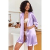 Ekouaer Women’s Satin Robes Short Silk Kimono Bath Robe with Pockets(Lavender)