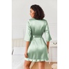 Ekouaer Women’s Satin Robes Short Silk Kimono Bath Robe with Pockets(Light Green)