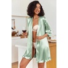 Ekouaer Women’s Satin Robes Short Silk Kimono Bath Robe with Pockets(Light Green)