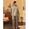 Ekouaer Womens Satin Silky Pajama Set Classic Pattern Button Down Pjs Set(Teddy Leopard 03)