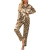 Ekouaer Womens Satin Silky Pajama Set Classic Pattern Button Down Pjs Set(Teddy Leopard 03)